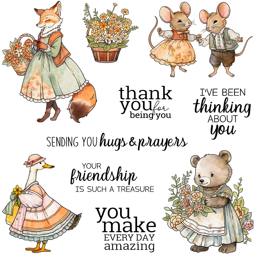 Adorable Animals Thinking About You Transparent Stamps, Stamp and Die Set (please order items separately)