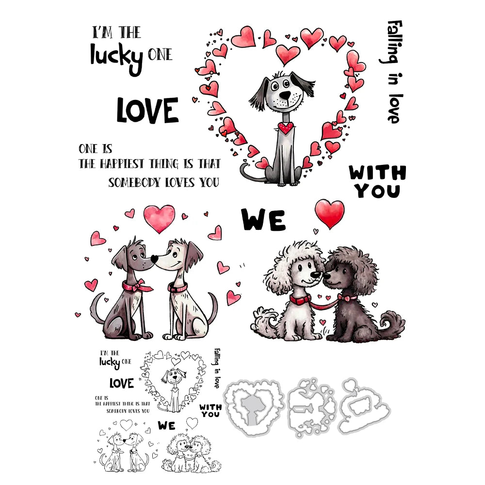 Adorable and Cute Valentine's Lovely Doggies Transparent Stamps, Dies, Stamp and Die Set (please order items separately)