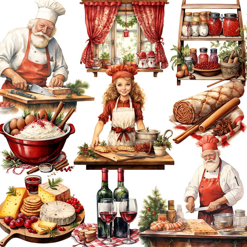 Sweet Vintage-Style Christmas Kitchen Decorative Stickers, 20 Pieces, 4-7 cm