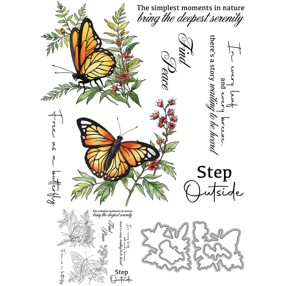 Magnificent Butterflies Transparent Stamps, Dies, Stamp and Die Set (please order items separately)