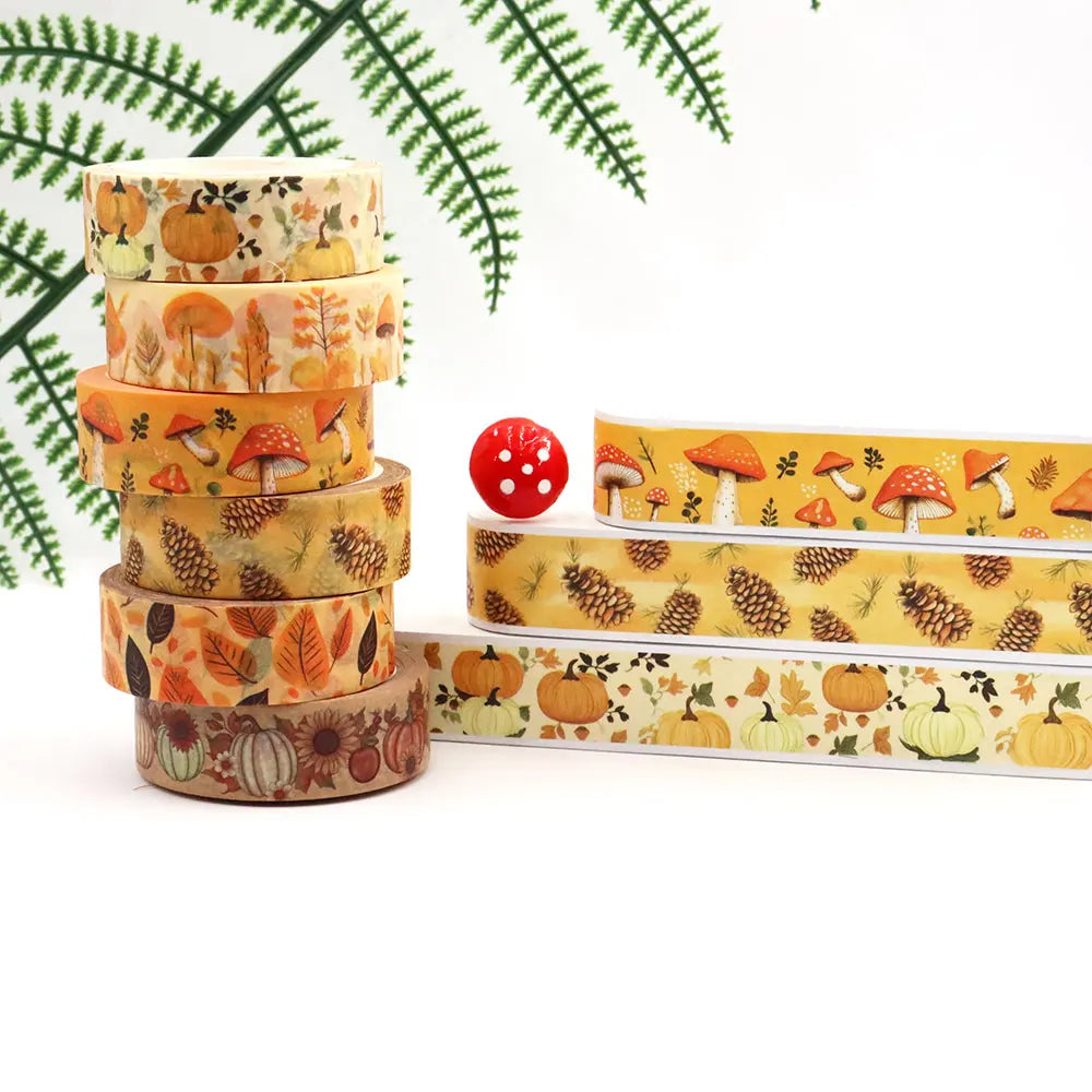 Gorgeous Nature Decorative Washi Tape, Various Designs, Width 15 mm, Length 10 m, 10 Pieces