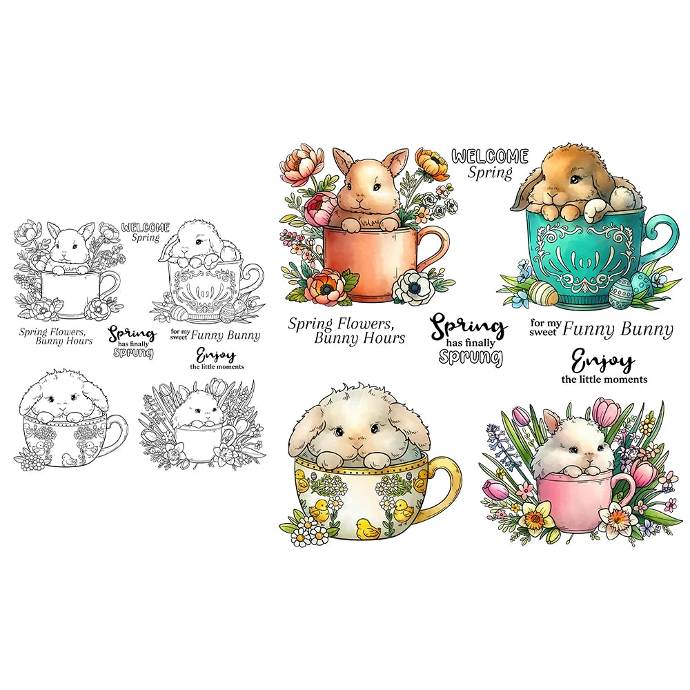 Delightful Bunnies in Cups Transparent Stamps