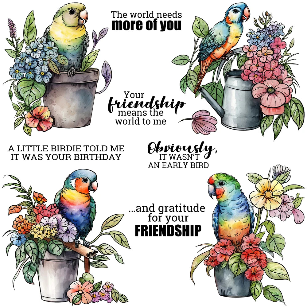 Delightful Parrots Sending Love Transparent Stamps