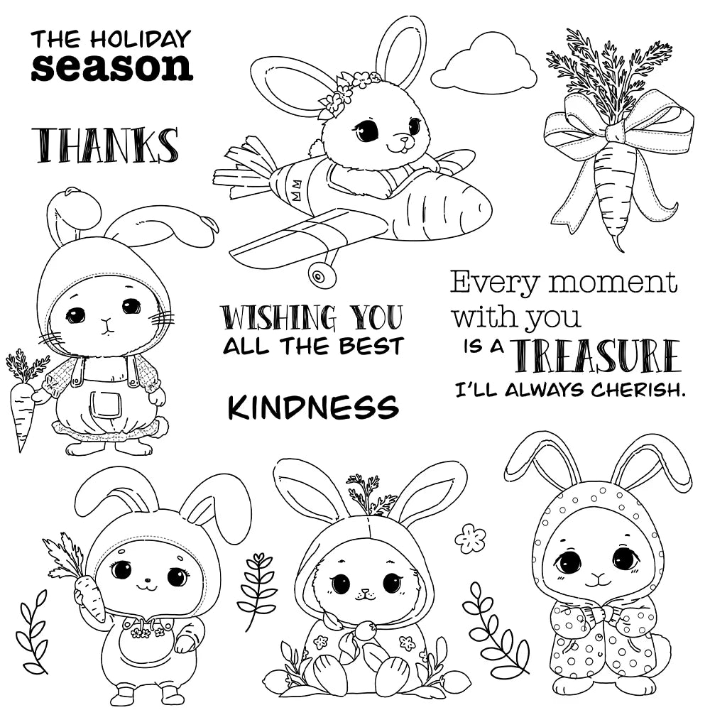 Beautiful Bunnies with Carrots Transparent Stamps, Dies, Stamp and Die Set (please order items separately)