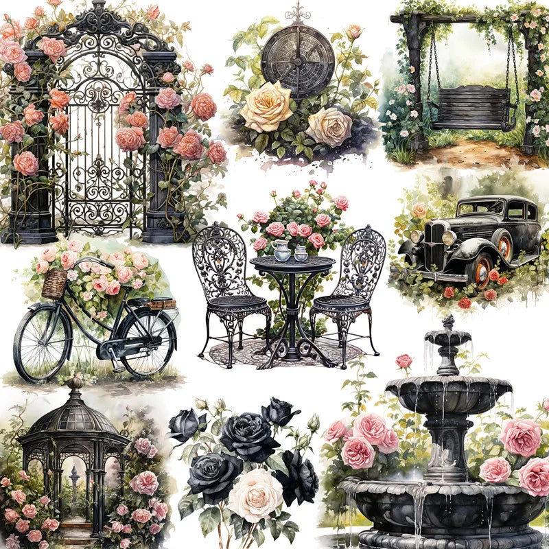 Exquisite Vintage-Style Rose Garden Decorative Stickers, Two Designs to Choose, 20 Pieces, 5-7 cm