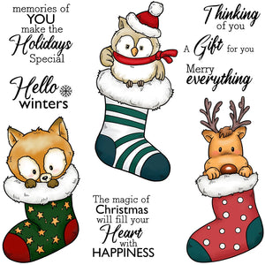 Cute Animals in Christmas Stockings Transparent Stamps, Dies, Stamp and Die Set (please order items separately)