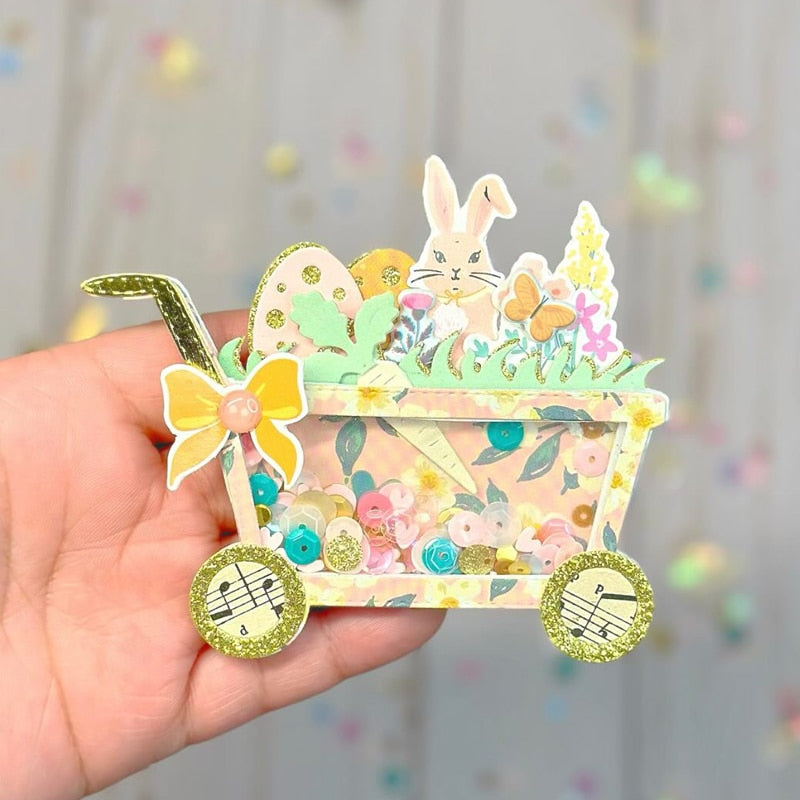 Cute Easter Shopping Trolley Metal Cutting Die, 7.5 cm x 10.5 cm/2.9 in x 4.1