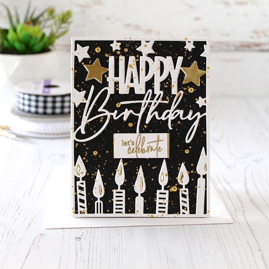Happy Birthday Frame with Candles Metal Cutting Die, Size on Photo