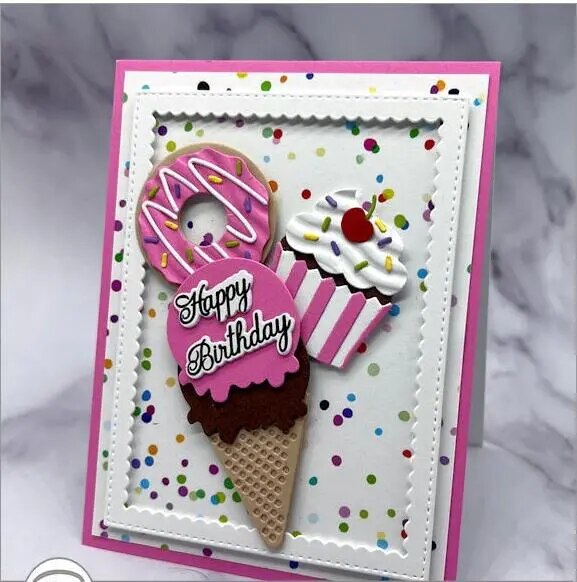 Cute Ice Cream Metal Cutting Die, Size on Photo