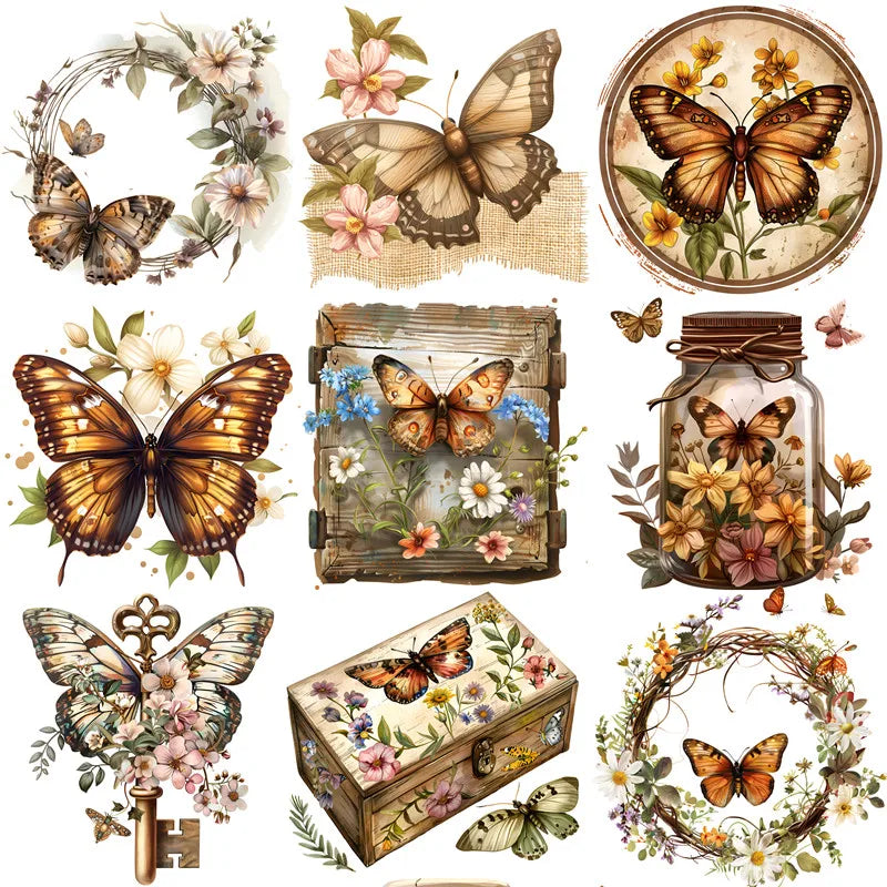 Stunning Retro Vintage-Style Butterfly Decorative Stickers, 20 Pieces, Length 4 cm to 6 cm