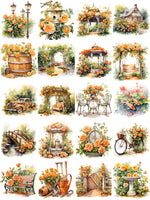 Beautiful Vintage-Style Rose Garden Decorative Stickers, 3 Designs to Choose, 20 Pieces, 5-7 cm