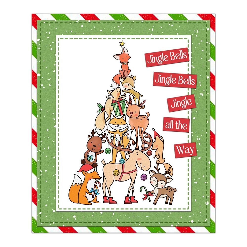 Comical Animal Christmas Tree Transparent Stamps, Stamp and Die Set (please order items separately)