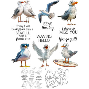 Amusing Seagull Waving Hello Transparent Stamps, Dies, Stamp and Die Set (please order items separately)