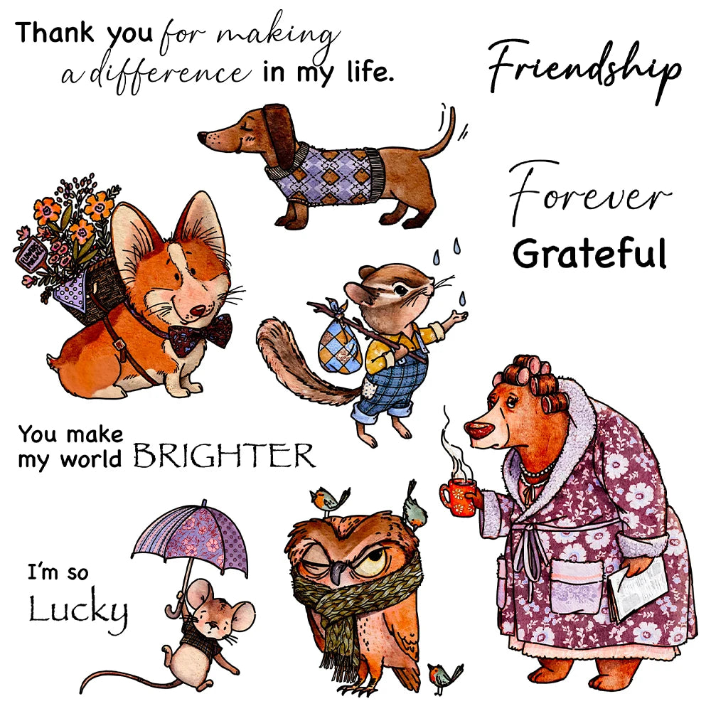 Funny Animals Forever Grateful Transparent Stamps, Dies, Stamp and Die Set (please order items separately)