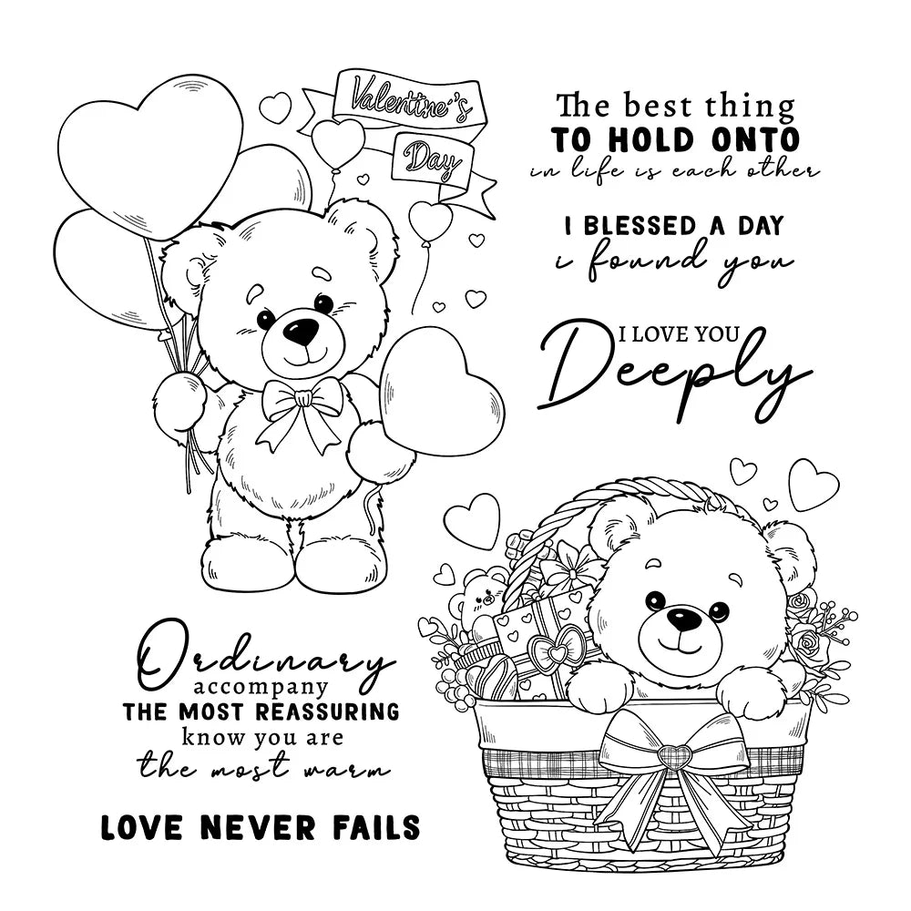 Cute Bears Sharing Valentine Love Transparent Stamps, Dies, Stamp and Die Set (please order items separately)