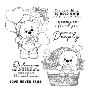 Cute Bears Sharing Valentine Love Transparent Stamps, Dies, Stamp and Die Set (please order items separately)