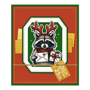 Comical Raccoon Having Fun At Christmas Transparent Stamps, Dies, Stamp and Die Set (please order items separately)