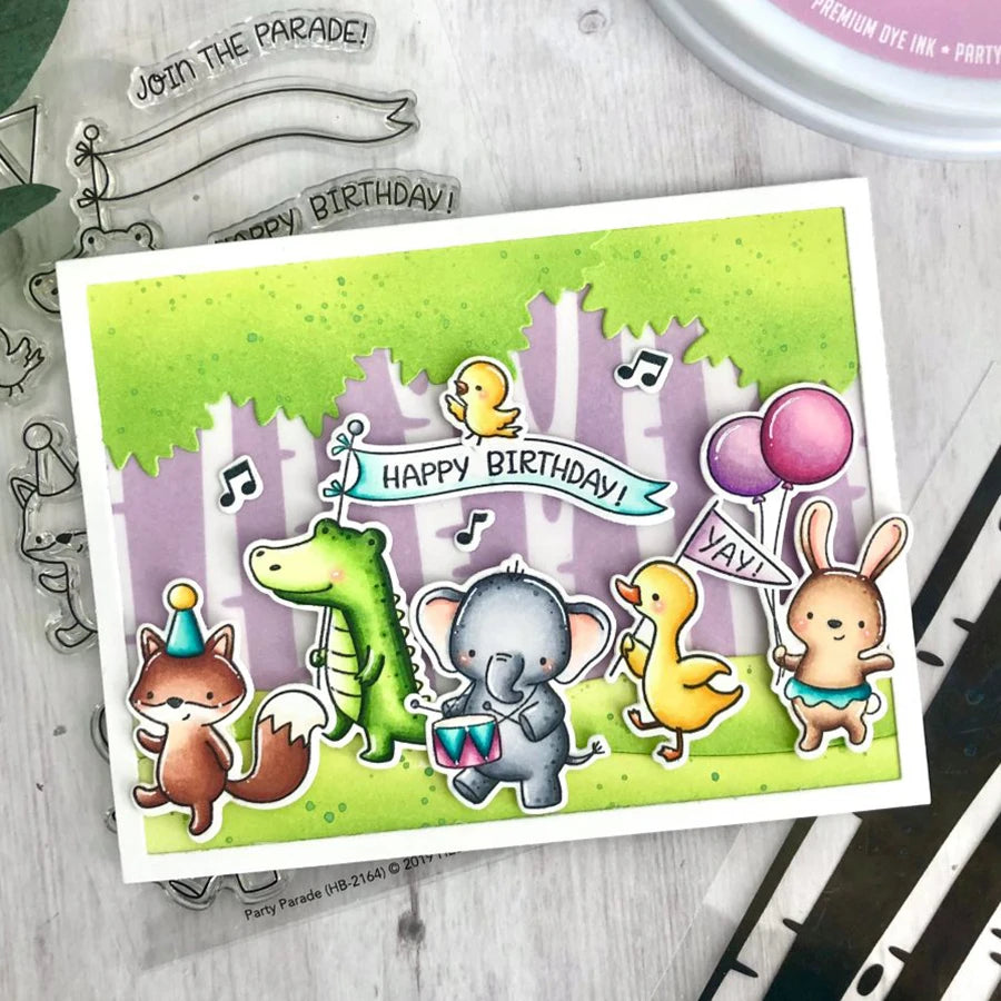 Cute Join the Party Parade Transparent Stamps, Stamp and Die Set, Size on Photo