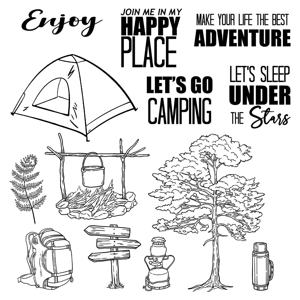 Lets Go Camping Transparent Stamps, Stamp and Die Set (please order items separately)