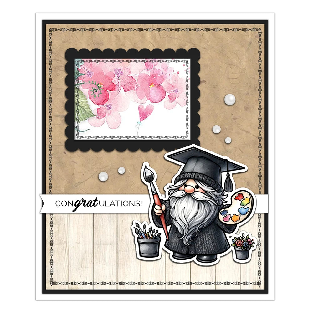 Cute Graduation Gnomes Transparent Stamps, Stamp and Die Set (please order items separately)