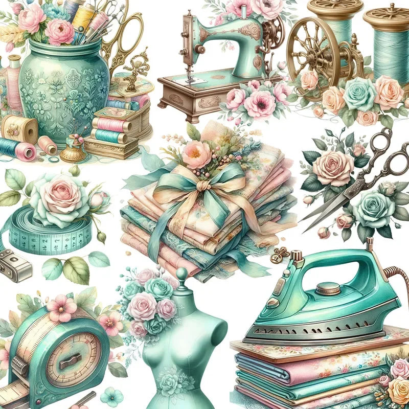 Delightful Sewing Room Vintage-Style Decorative Stickers, 20 Pieces, 4-7 cm