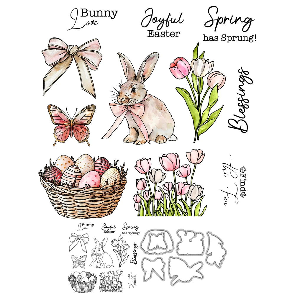 Beautiful Bunny in his Easter Bow Tie Transparent Stamps, Dies, Stamp and Die Set (please order items separately)