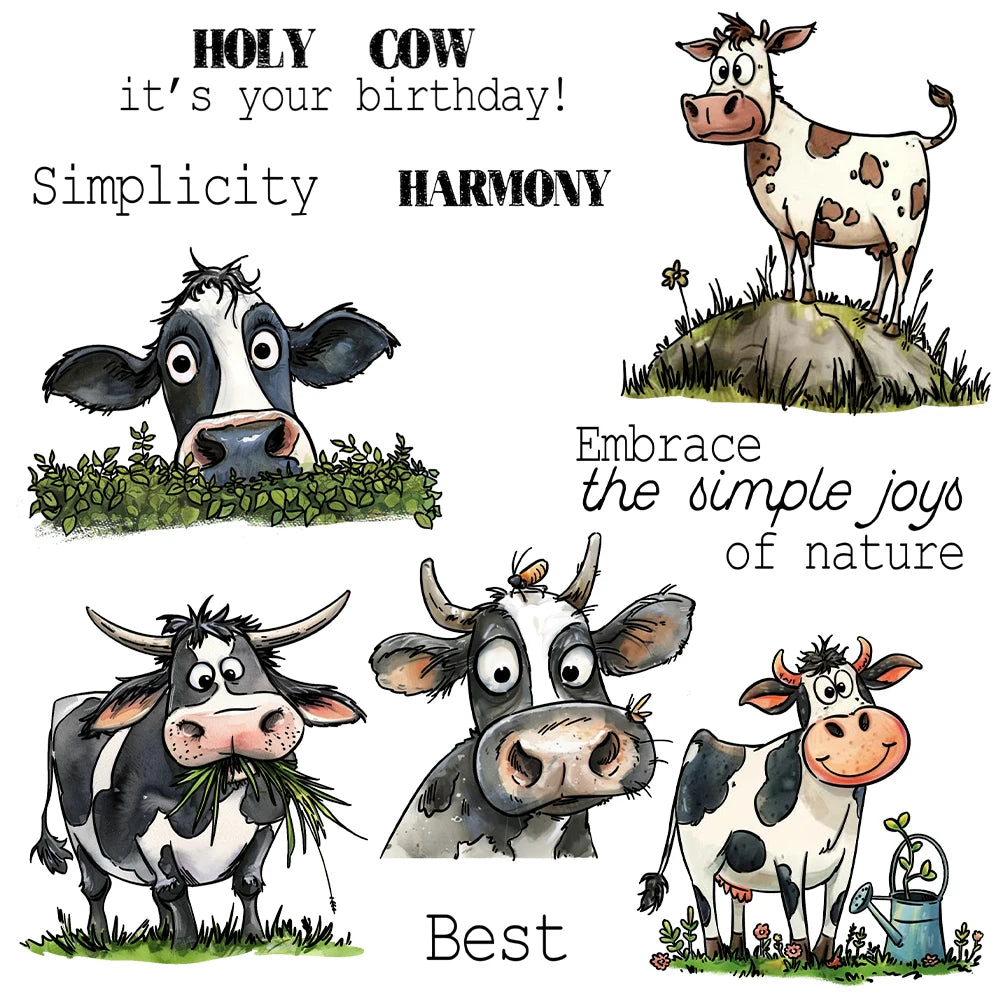 Comical Cows Embracing The Simple Joy Of Nature Transparent Stamps