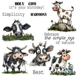 Comical Cows Embracing The Simple Joy Of Nature Transparent Stamps