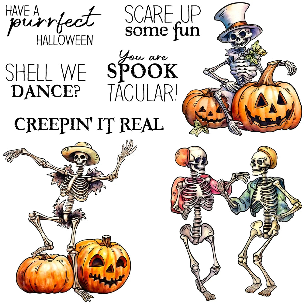 Funny Skeletons Having Fun on Halloween Transparent Stamps, Stamp and Die Set (please order items separately)