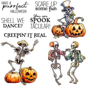 Funny Skeletons Having Fun on Halloween Transparent Stamps, Stamp and Die Set (please order items separately)