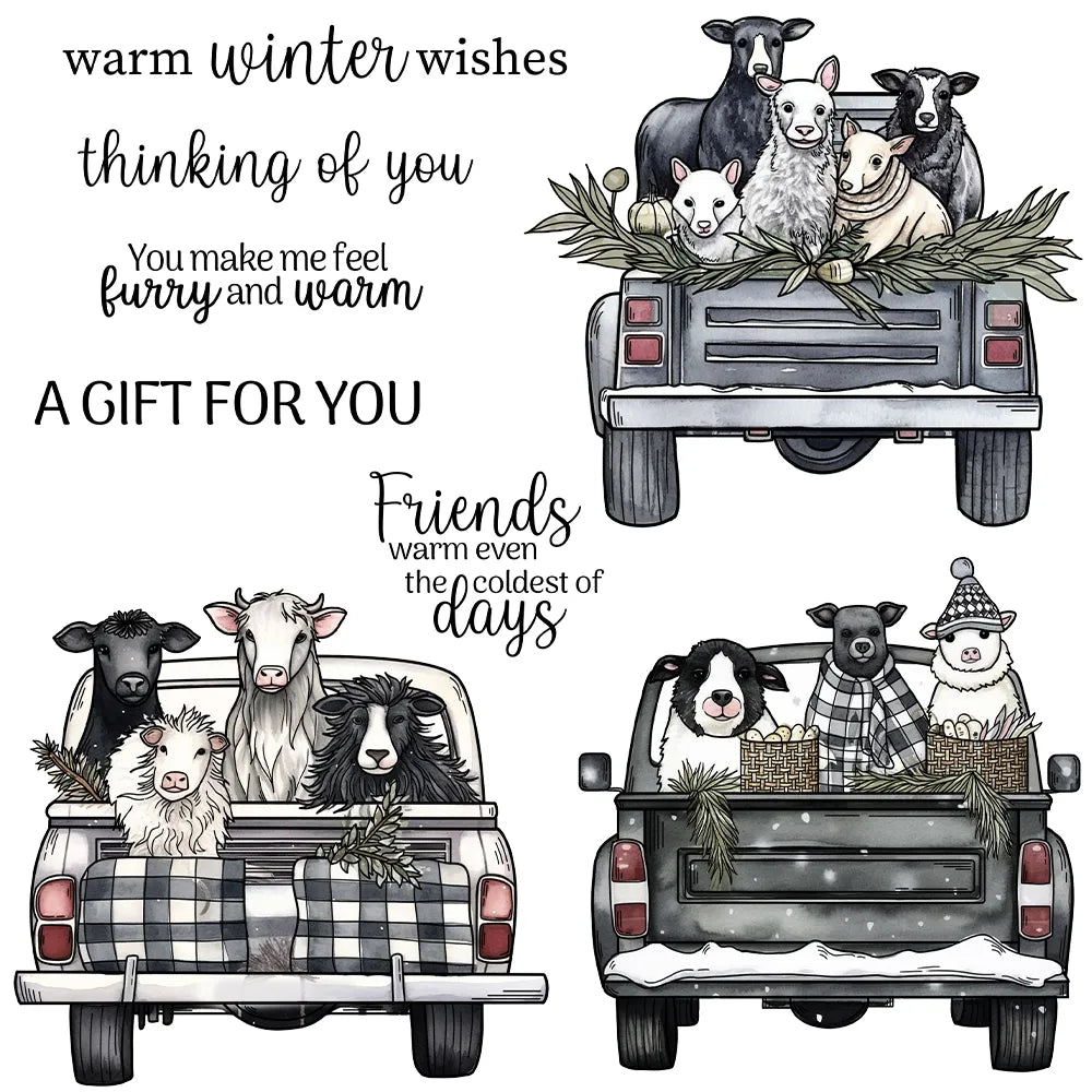 Adorable Winter Animals Sending Warm Wishes Transparent Stamps, Stamp and Die Set (please order items separately)