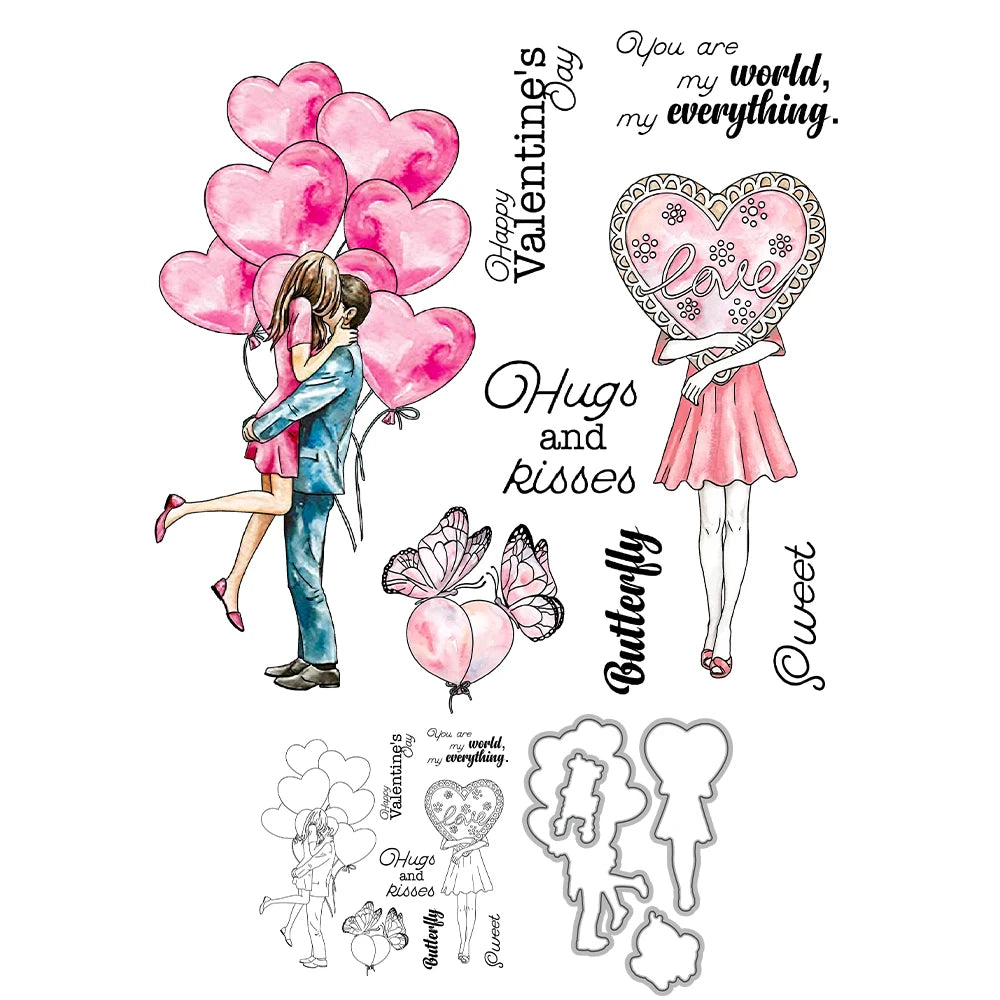 Beautiful Hugs and Kisses Transparent Stamps, Dies, Stamp and Die Set (please order items separately)