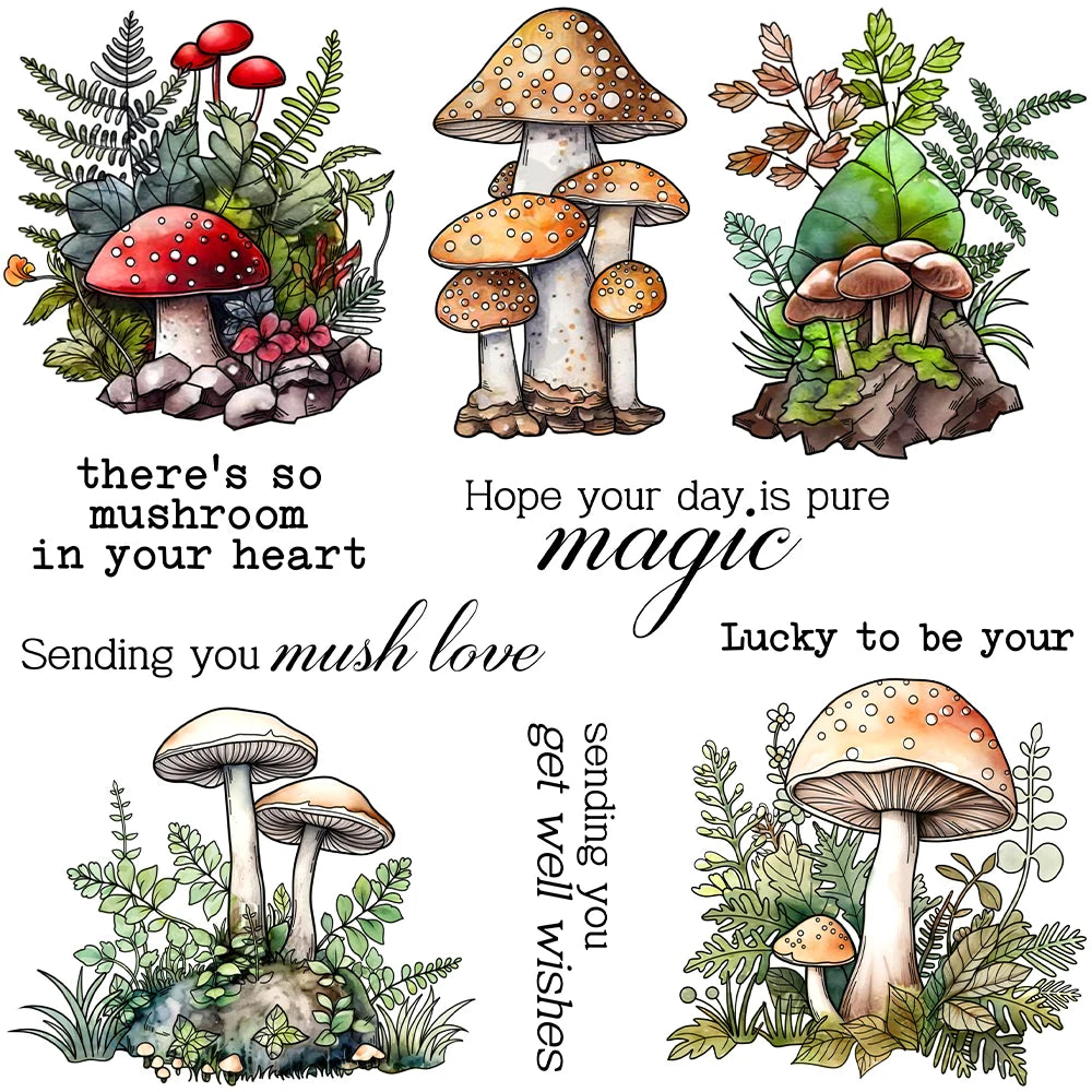 Beautiful Nature Mushrooms Transparent Stamps, Stamp and Die Set (please order items separately)