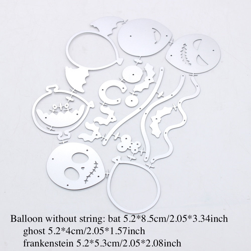 Halloween Spooky Balloons Metal Cutting Dies, Size on Photo