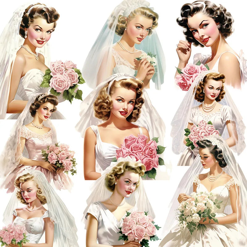 Gorgeous Vintage-Style Bride Decorative Stickers, 12 Pieces, Length 4 cm to 6 cm