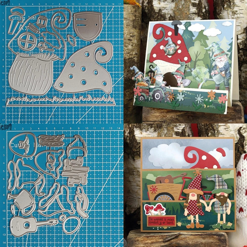 Cute Gnomes at Home and in the Garden Metal Cutting Dies, Various Designs, Size on Photo