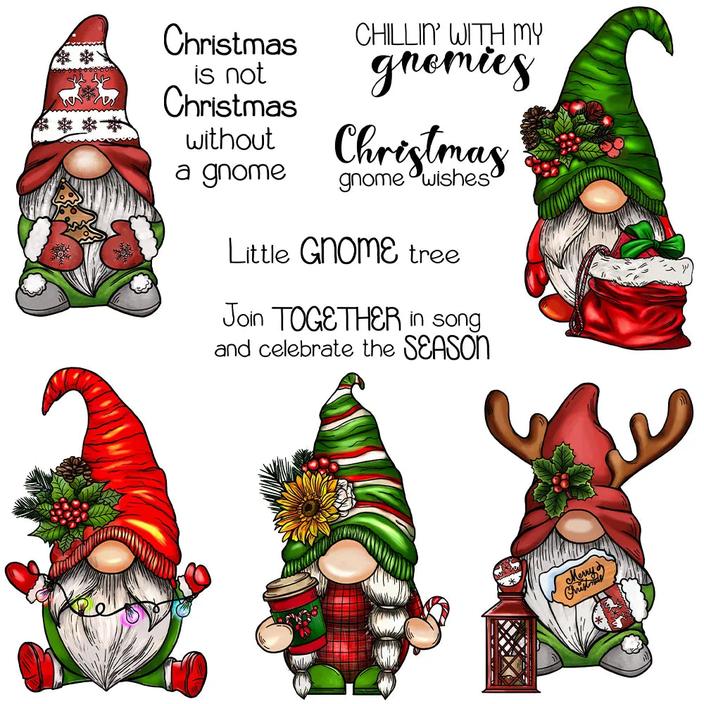 Comical Christmas Gnomes Sending Love Transparent Stamps, Stamp and Die Set (please order items separately)