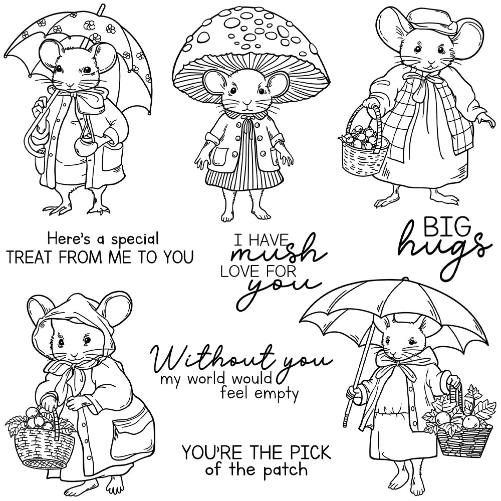 Adorable Lady Mouse Sending Love Transparent Stamps, Stamp and Die Set (please order items separately)