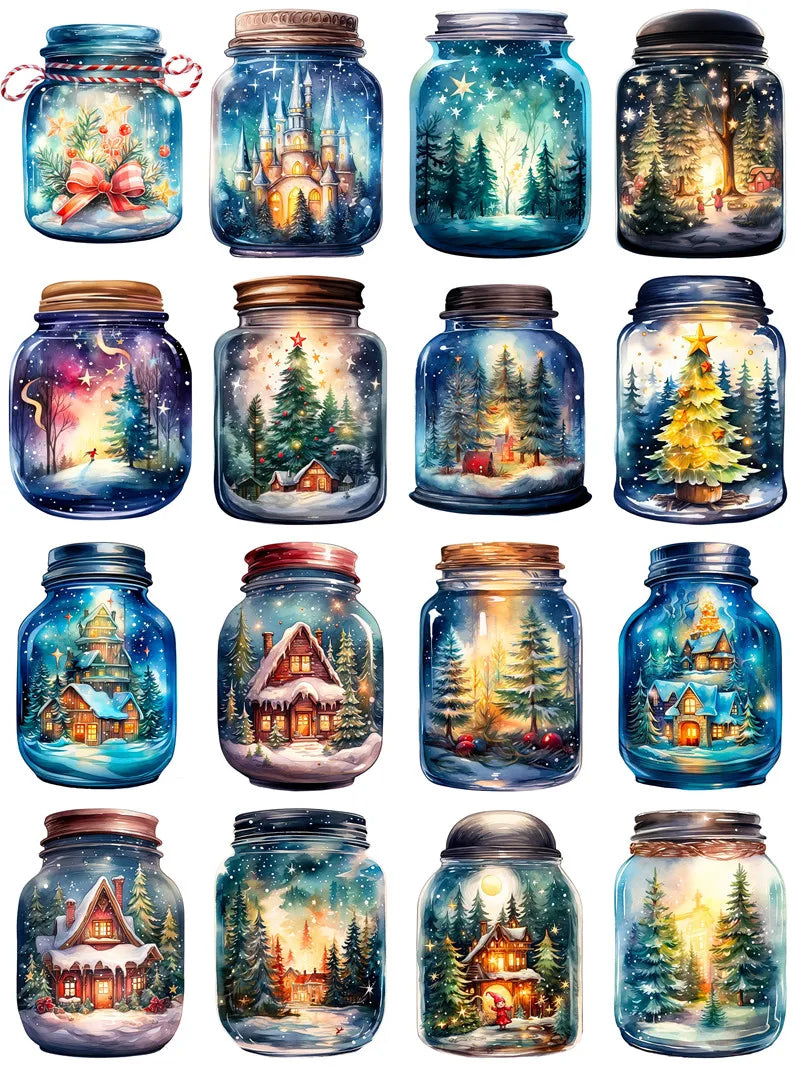 Delightful Christmas Jars Stickers, 4 Varieties to Choose From, 16 Pieces, 4-6 cm