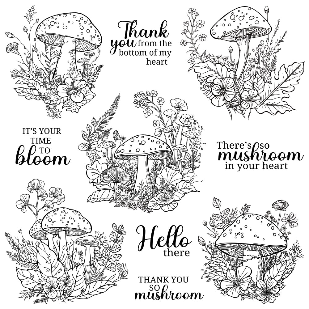 Back to Nature Cute Mushrooms Transparent Stamps, Stamp and Die Set (please order items separately)