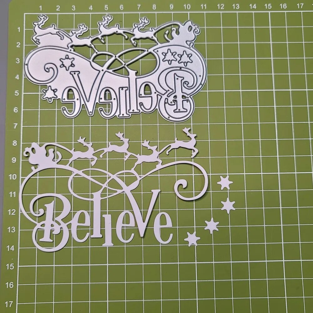 Gorgeous Believe Word and Christmas Scene Metal Cutting Die, 11 cm x 7 cm/ 4.3 in x 2.8 in