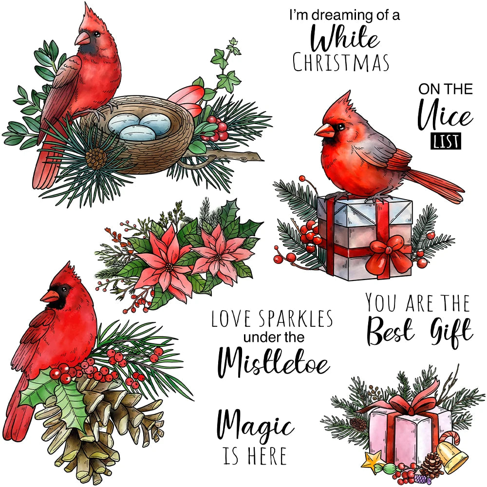 Delightful  Christmas Birds Sending Lovely Messages Transparent Stamps