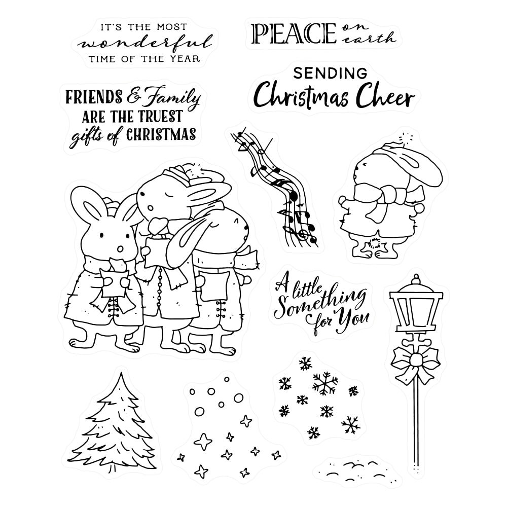 Bunnies Sending Christmas Cheer Transparent Stamps, Stamp and Die Set (please order items separately)