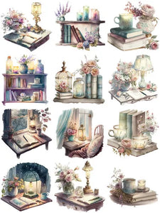 Enchanting Library Decorative Stickers, Two Designs, 12 Pieces, 4-6 cm