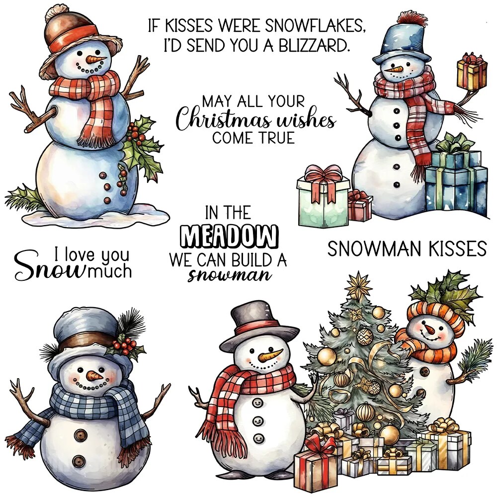 Adorable Snowmen Sending Christmas Kisses Transparent Stamps, Stamp and Die Set (please order items separately)