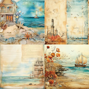 Vintage Beach House Scrapbooking Papers, Size on Photo