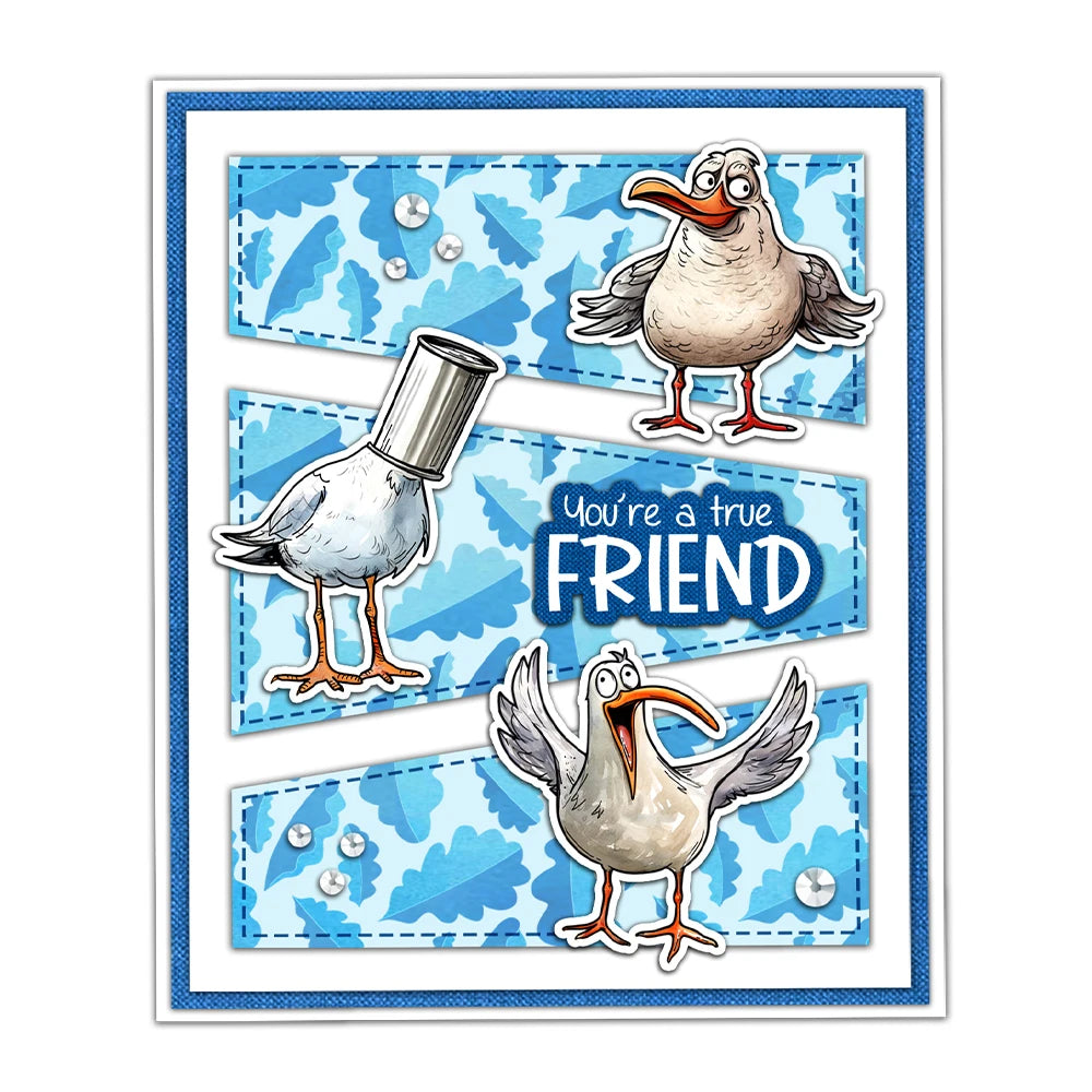 Comical Seagulls Sending Special Words Transparent Stamps, Stamp and Die Set (please order items separately)