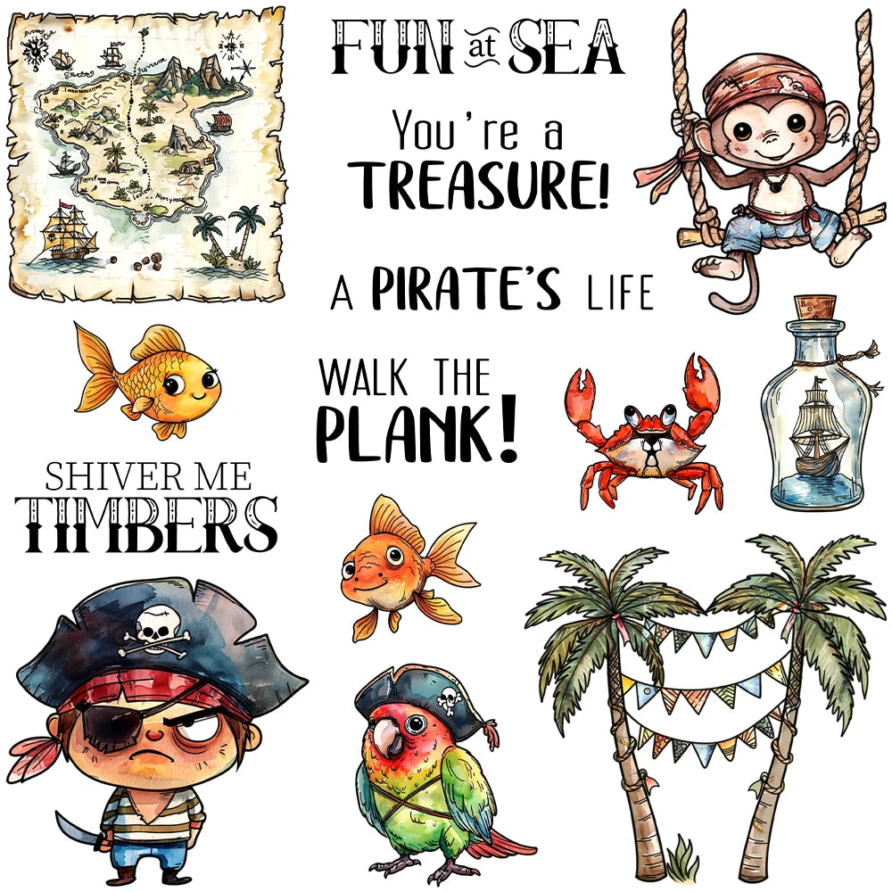 Cute Pirate Transparent Stamps, Dies, Stamp and Die Set (please order items separately)