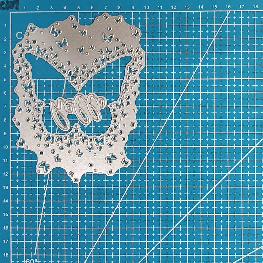 Gorgeous Hello/Butterfly Design Metal Cutting Die, Size on Photo