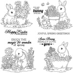 Sweet Bunny Sending Easter Flowers Transparent Stamps